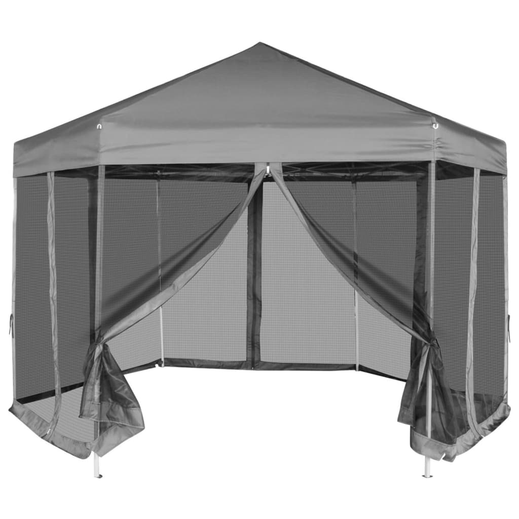 vidaXL Hexagonal Pop-Up Gazebo with 6 Sidewalls Grey 3.6x3.1 m