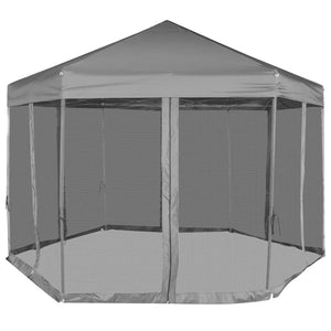 vidaXL Hexagonal Pop-Up Gazebo with 6 Sidewalls Grey 3.6x3.1 m