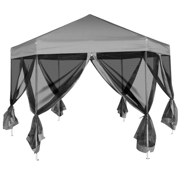 vidaXL Hexagonal Pop-Up Gazebo with 6 Sidewalls Grey 3.6x3.1 m