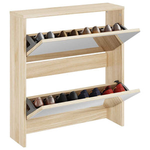 vidaXL Shoe Cabinet with 2 Compartments Mirror Oak Look 63x17x67 cm