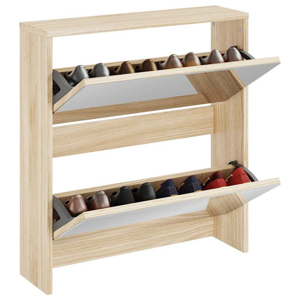 vidaXL Shoe Cabinet with 2 Compartments Mirror Oak Look 63x17x67 cm