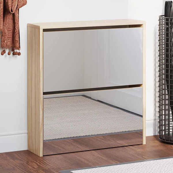 vidaXL Shoe Cabinet with 2 Compartments Mirror Oak Look 63x17x67 cm