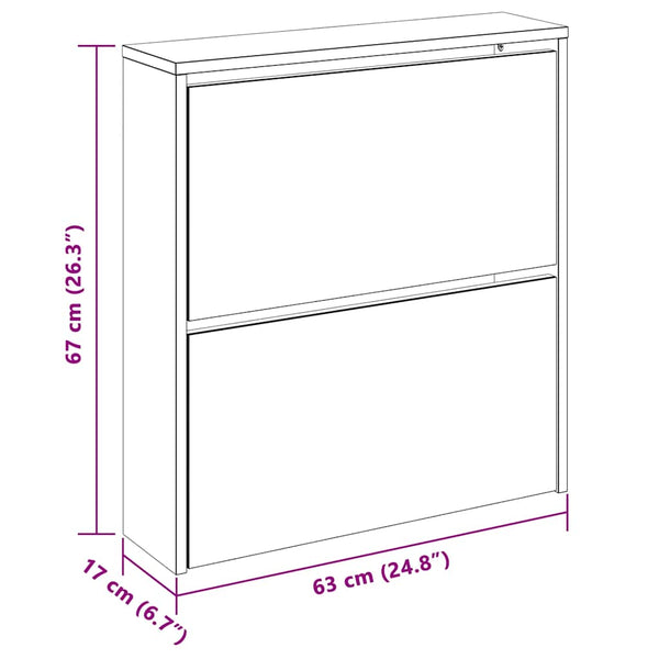 vidaXL Shoe Cabinet with 2 Compartments Mirror White 63x17x67 cm