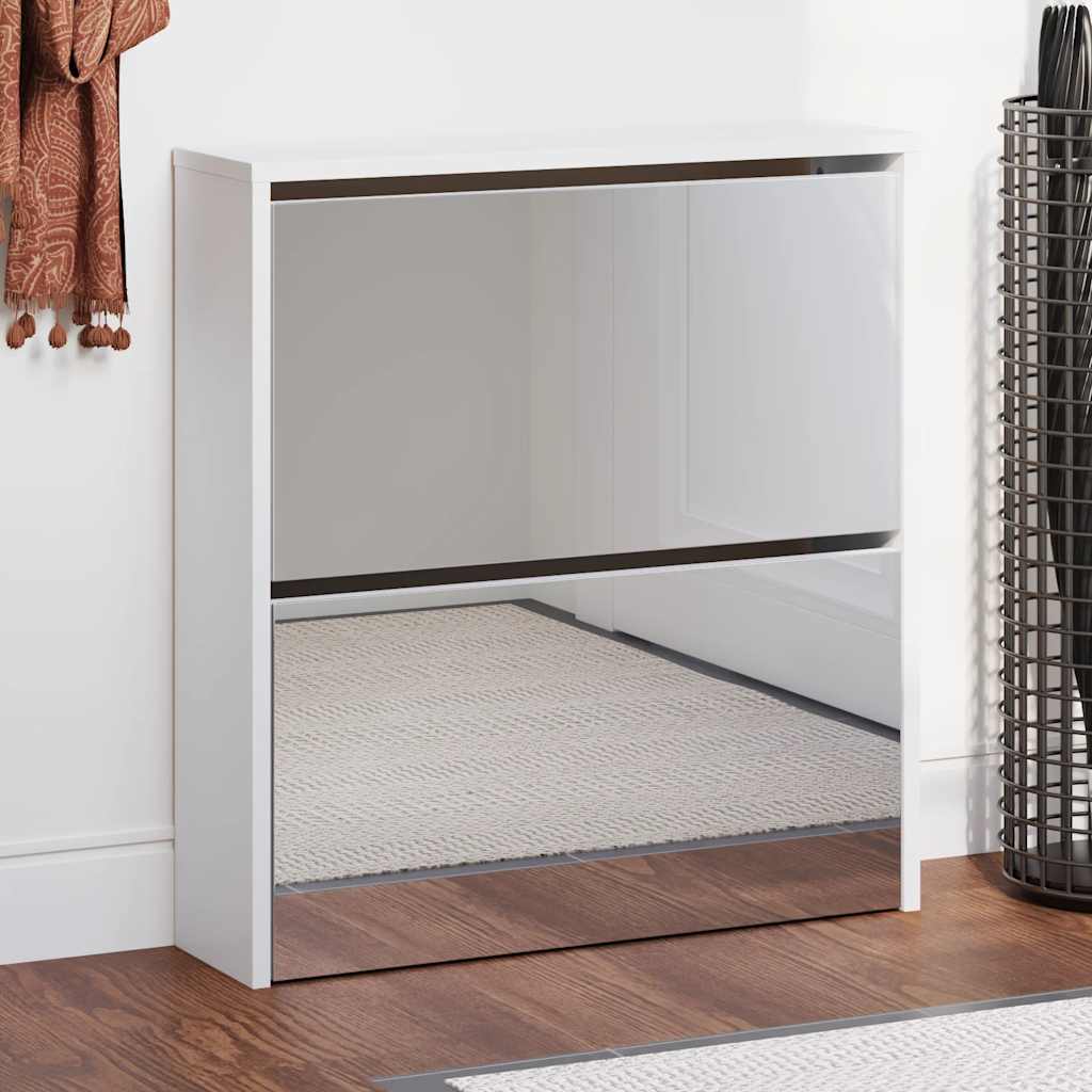 vidaXL Shoe Cabinet with 2 Compartments Mirror White 63x17x67 cm