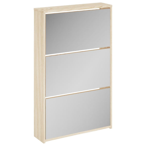 vidaXL Shoe Cabinet with 3 Compartments Mirror Oak Look 63x17x102.5 cm