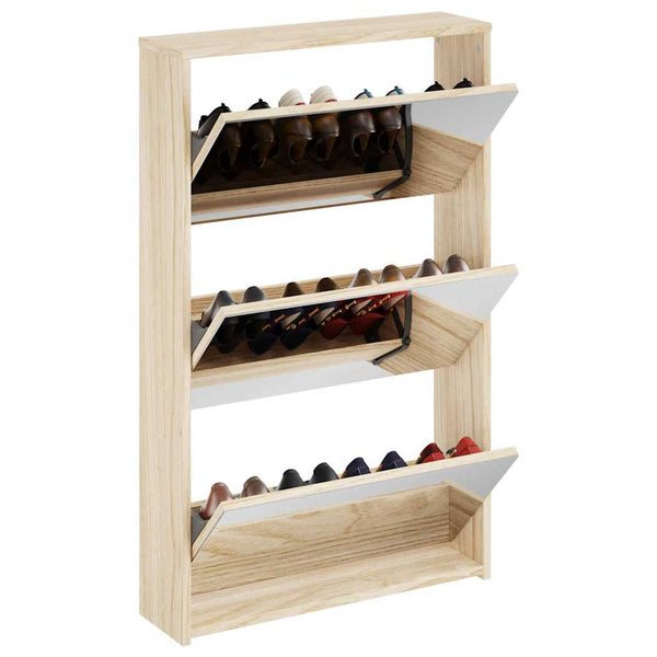 vidaXL Shoe Cabinet with 3 Compartments Mirror Oak Look 63x17x102.5 cm