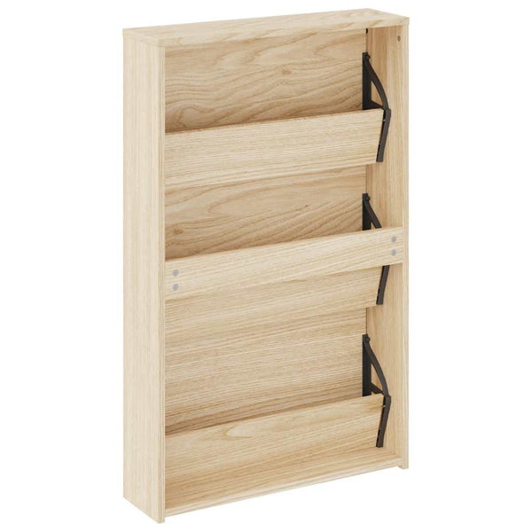 vidaXL Shoe Cabinet with 3 Compartments Mirror Oak Look 63x17x102.5 cm
