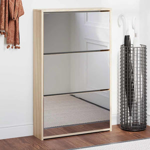 vidaXL Shoe Cabinet with 3 Compartments Mirror Oak Look 63x17x102.5 cm
