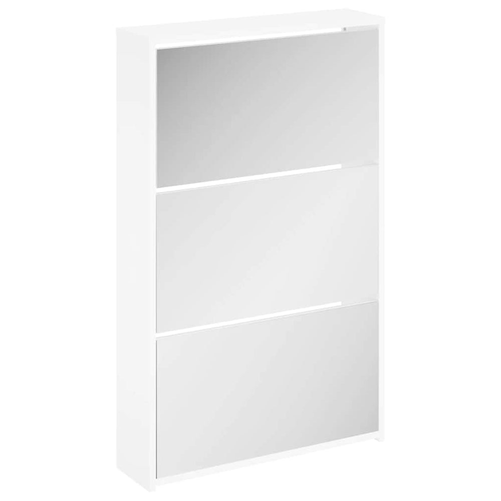 vidaXL Shoe Cabinet with 3 Compartments Mirror White 63x17x102.5 cm
