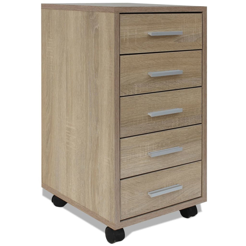 vidaXL Rolling Office Drawer Cabinet 5 Drawers Oak