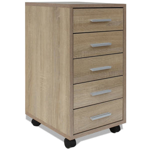 vidaXL Rolling Office Drawer Cabinet 5 Drawers Oak