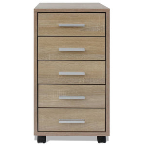 vidaXL Rolling Office Drawer Cabinet 5 Drawers Oak