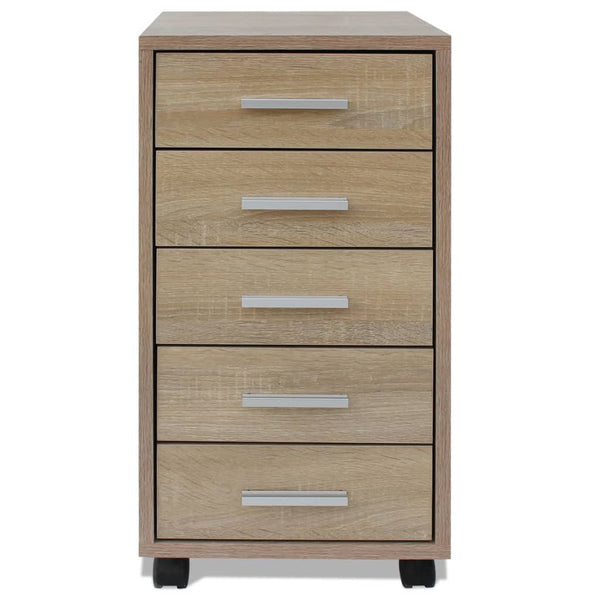 vidaXL Rolling Office Drawer Cabinet 5 Drawers Oak