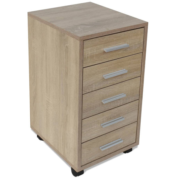 vidaXL Rolling Office Drawer Cabinet 5 Drawers Oak