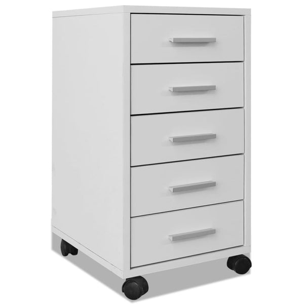 vidaXL Office Drawer Cabinet on Wheels 5 Drawers White