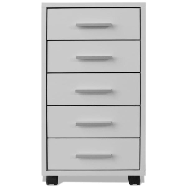 vidaXL Office Drawer Cabinet on Wheels 5 Drawers White