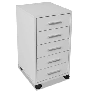 vidaXL Office Drawer Cabinet on Wheels 5 Drawers White