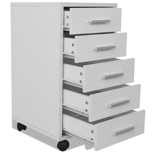 vidaXL Office Drawer Cabinet on Wheels 5 Drawers White