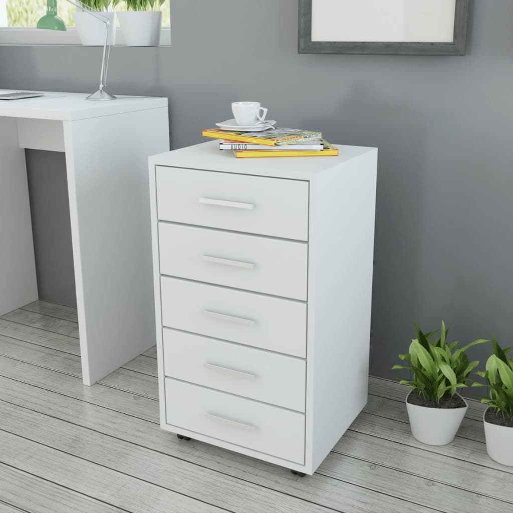 vidaXL Office Drawer Cabinet on Wheels 5 Drawers White