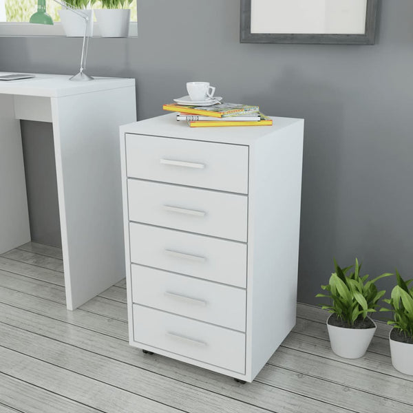 vidaXL Office Drawer Cabinet on Wheels 5 Drawers White