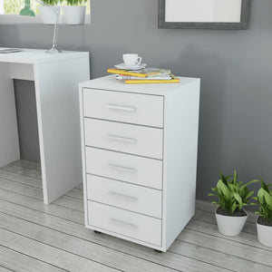 vidaXL Office Drawer Cabinet on Wheels 5 Drawers White