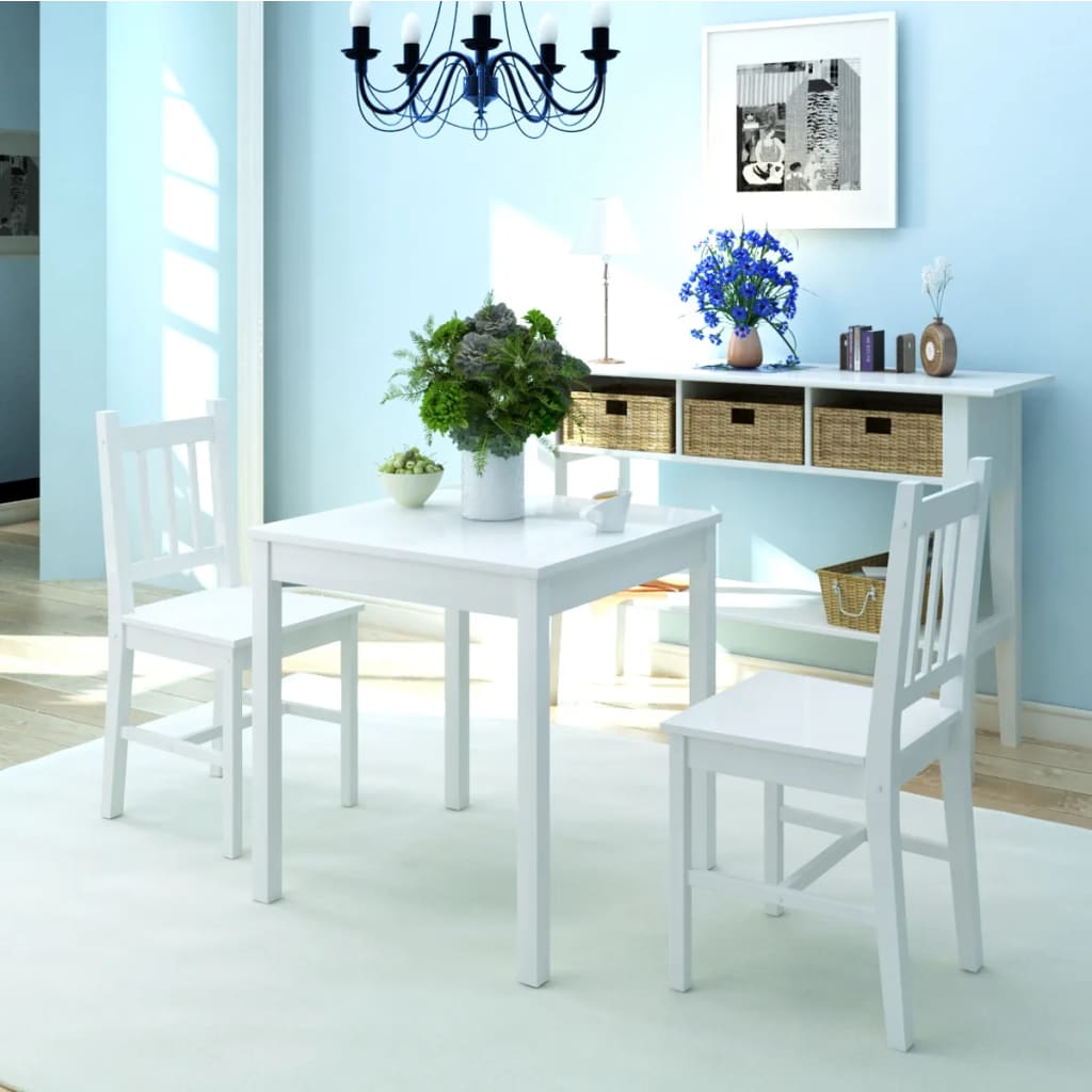 vidaXL 3-Piece Dining Set Pine Wood White