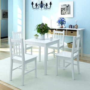 vidaXL Five-Piece Dining Table Set Pine Wood White
