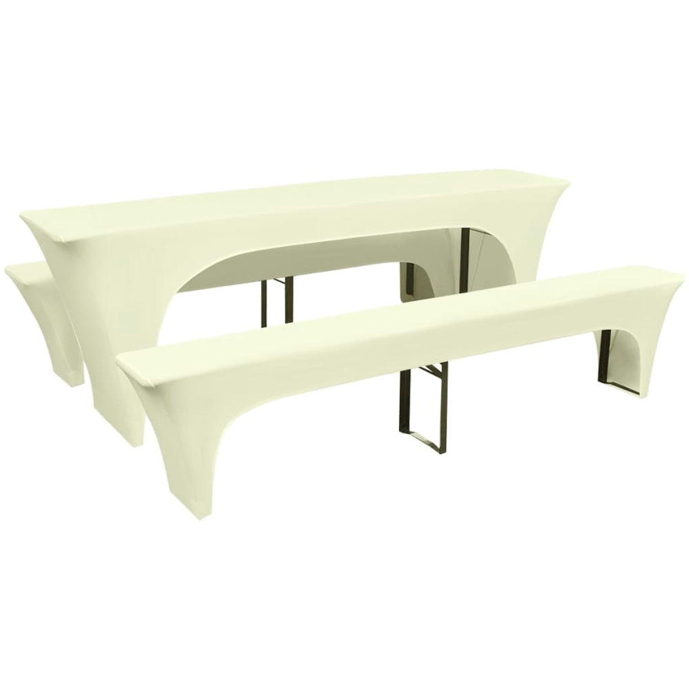 vidaXL 3-Piece Stretch Beer Table and Bench Cover Set Cream