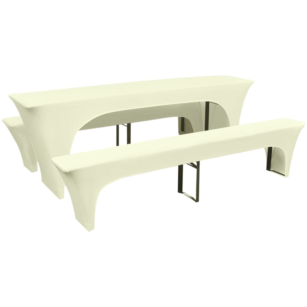 vidaXL 3-Piece Stretch Beer Table and Bench Cover Set Cream