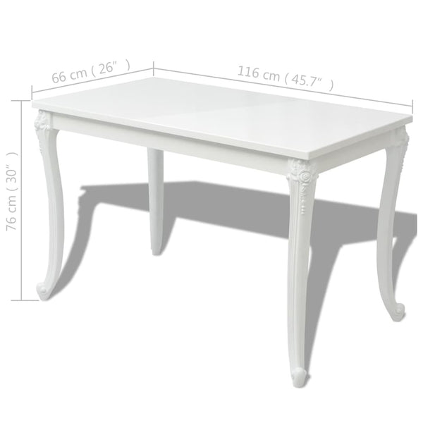 vidaXL Dining Table 116 x 66 x 76 cm High Gloss White
