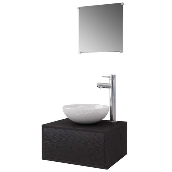 vidaXL 4-Piece Bathroom Furniture Set with Sink and Faucet Black