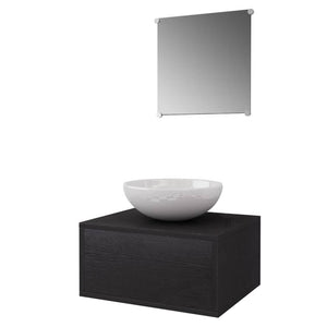 vidaXL 4-Piece Bathroom Furniture Set with Sink and Faucet Black