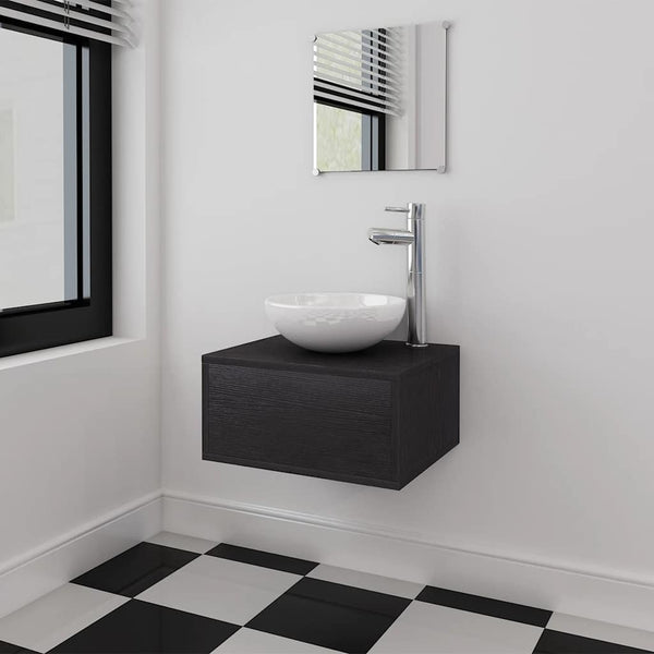 vidaXL 4-Piece Bathroom Furniture Set with Sink and Faucet Black