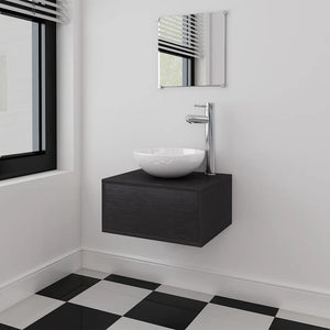 vidaXL 4-Piece Bathroom Furniture Set with Sink and Faucet Black