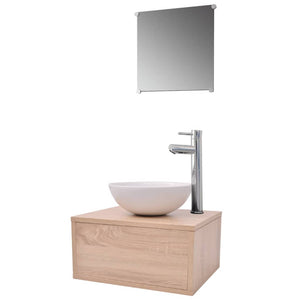 vidaXL 4-Piece Bathroom Furniture Set with Sink and Faucet Beige