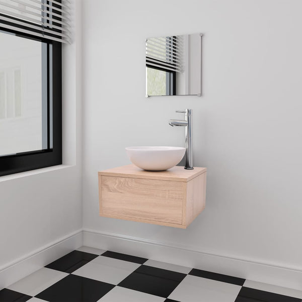 vidaXL 4-Piece Bathroom Furniture Set with Sink and Faucet Beige