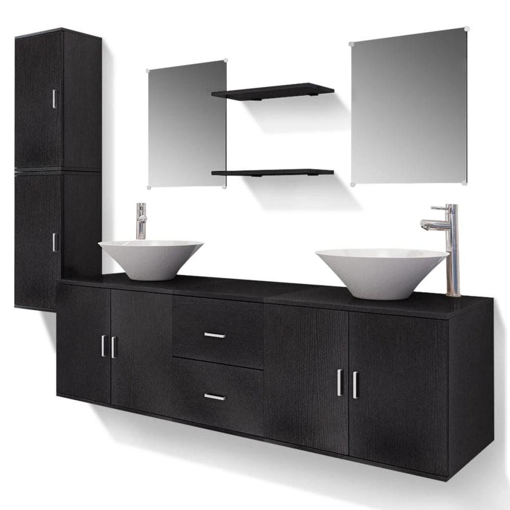 vidaXL 11-Piece Bathroom Furniture Set with Sink and Faucet Black