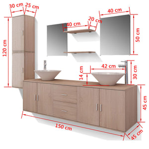 vidaXL 11-Piece Bathroom Furniture Set with Sink and Faucet Beige