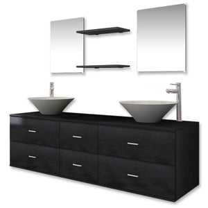 vidaXL 9-piece Bathroom Furniture Set with Sink and Faucet Black