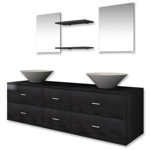 vidaXL 9-piece Bathroom Furniture Set with Sink and Faucet Black