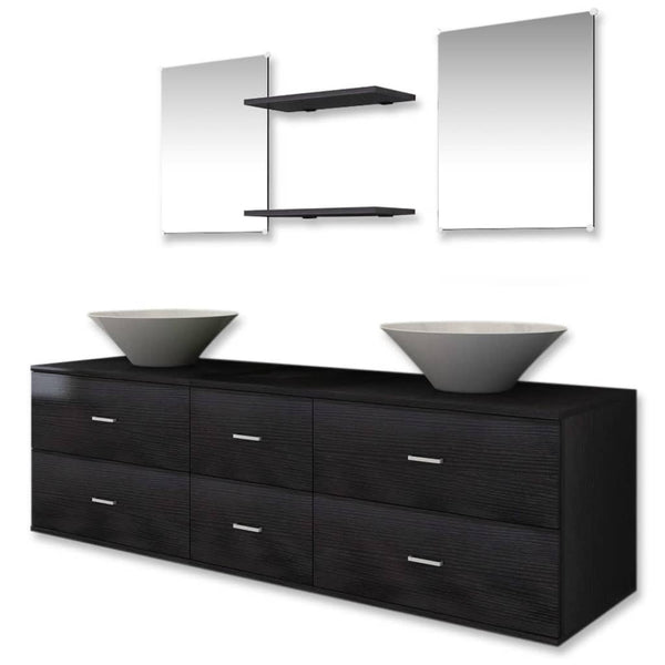 vidaXL 9-piece Bathroom Furniture Set with Sink and Faucet Black