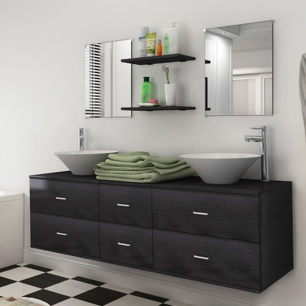vidaXL 9-piece Bathroom Furniture Set with Sink and Faucet Black