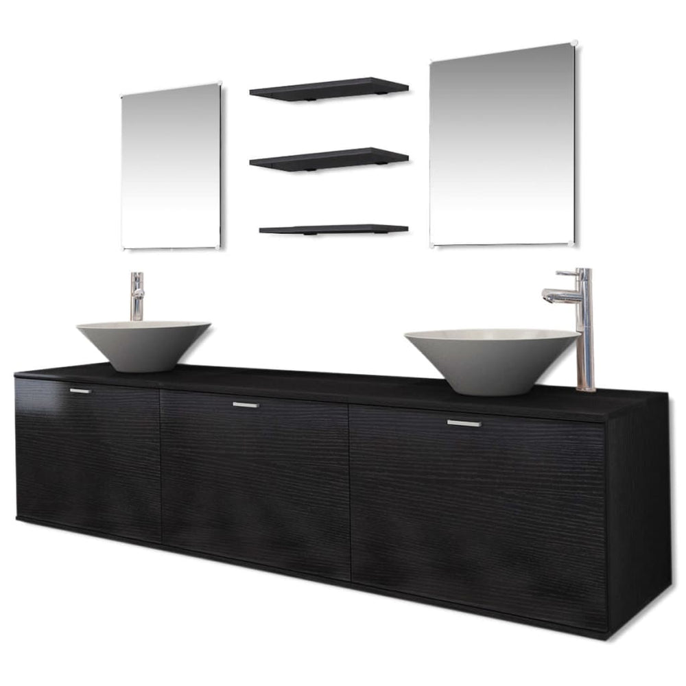 vidaXL 10-piece Bathroom Furniture Set with Basin and Faucet Black