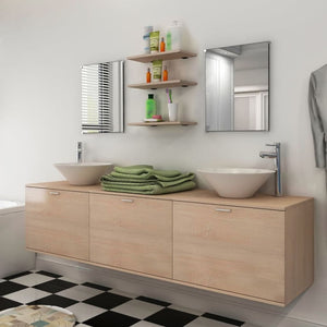 vidaXL 10-piece Bathroom Furniture Set with Sink and Faucet Beige