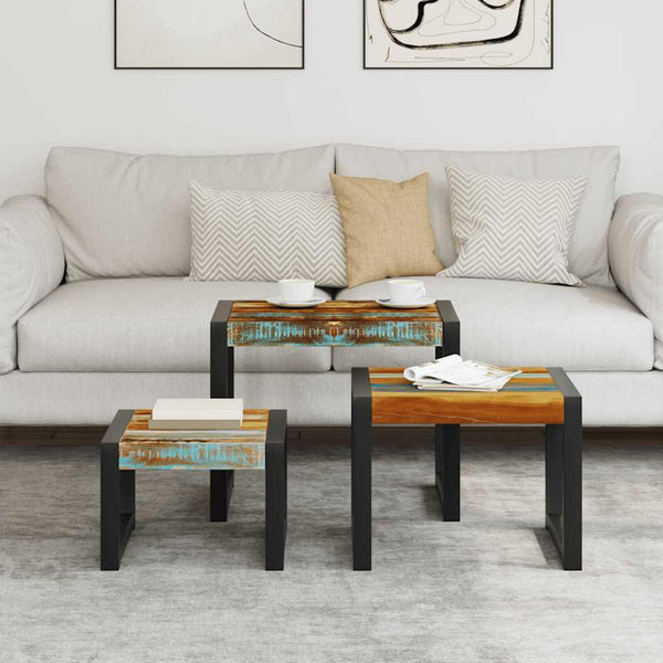 vidaXL 3-Piece Reclaimed Wood Nesting Table Set