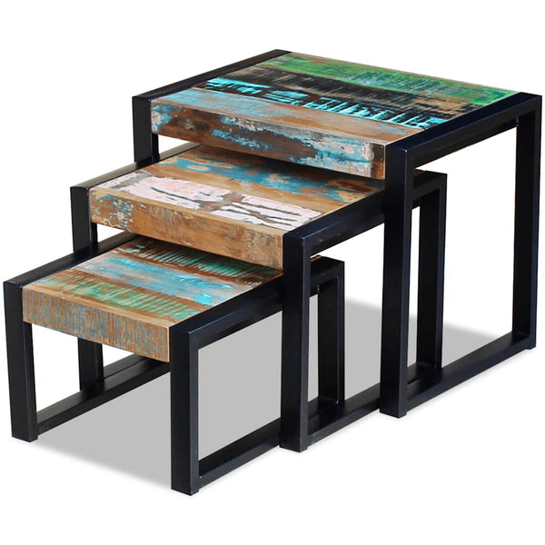 vidaXL 3-Piece Reclaimed Wood Nesting Table Set