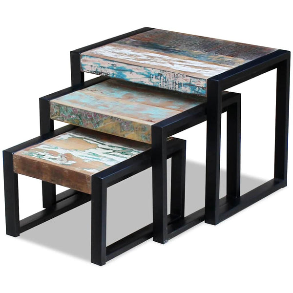 vidaXL 3-Piece Reclaimed Wood Nesting Table Set