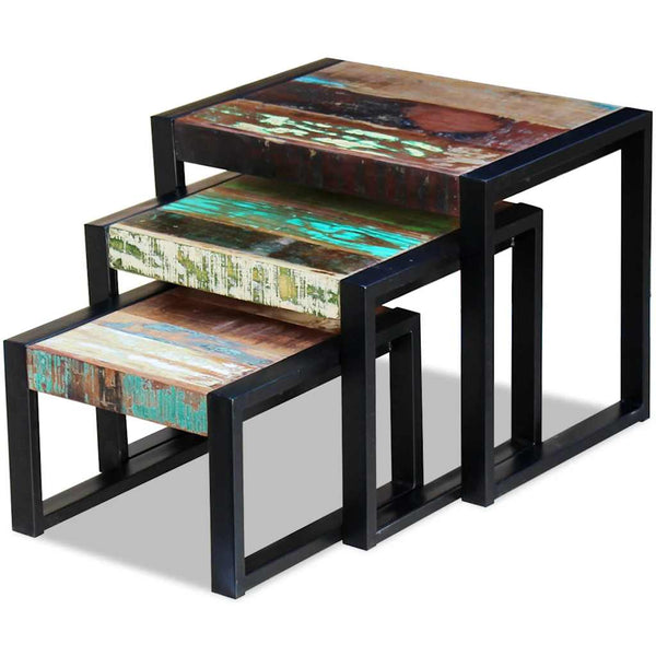 vidaXL 3-Piece Reclaimed Wood Nesting Table Set