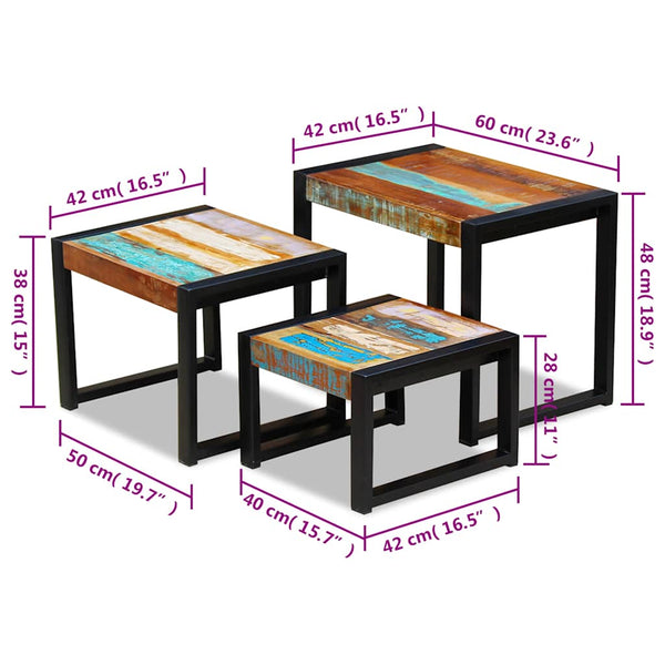 vidaXL 3-Piece Reclaimed Wood Nesting Table Set
