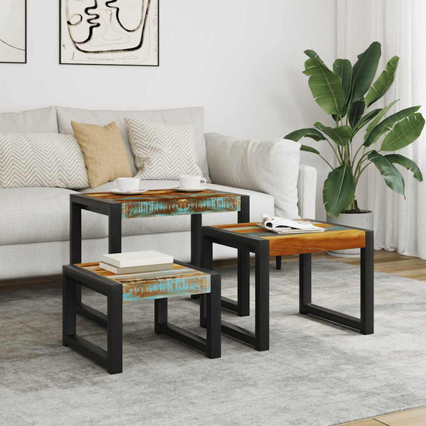 vidaXL 3-Piece Reclaimed Wood Nesting Table Set
